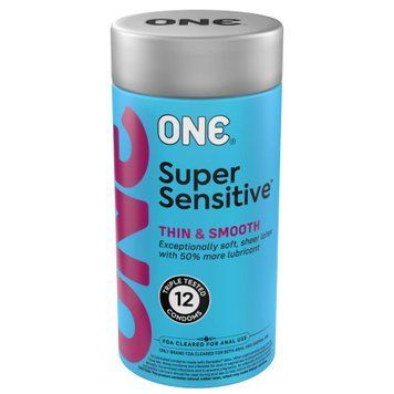 Презервативи ONE Super Sensitive, 12 шт, гладенькі, з додатковою змазкою, паковання-тубус SX0789 фото